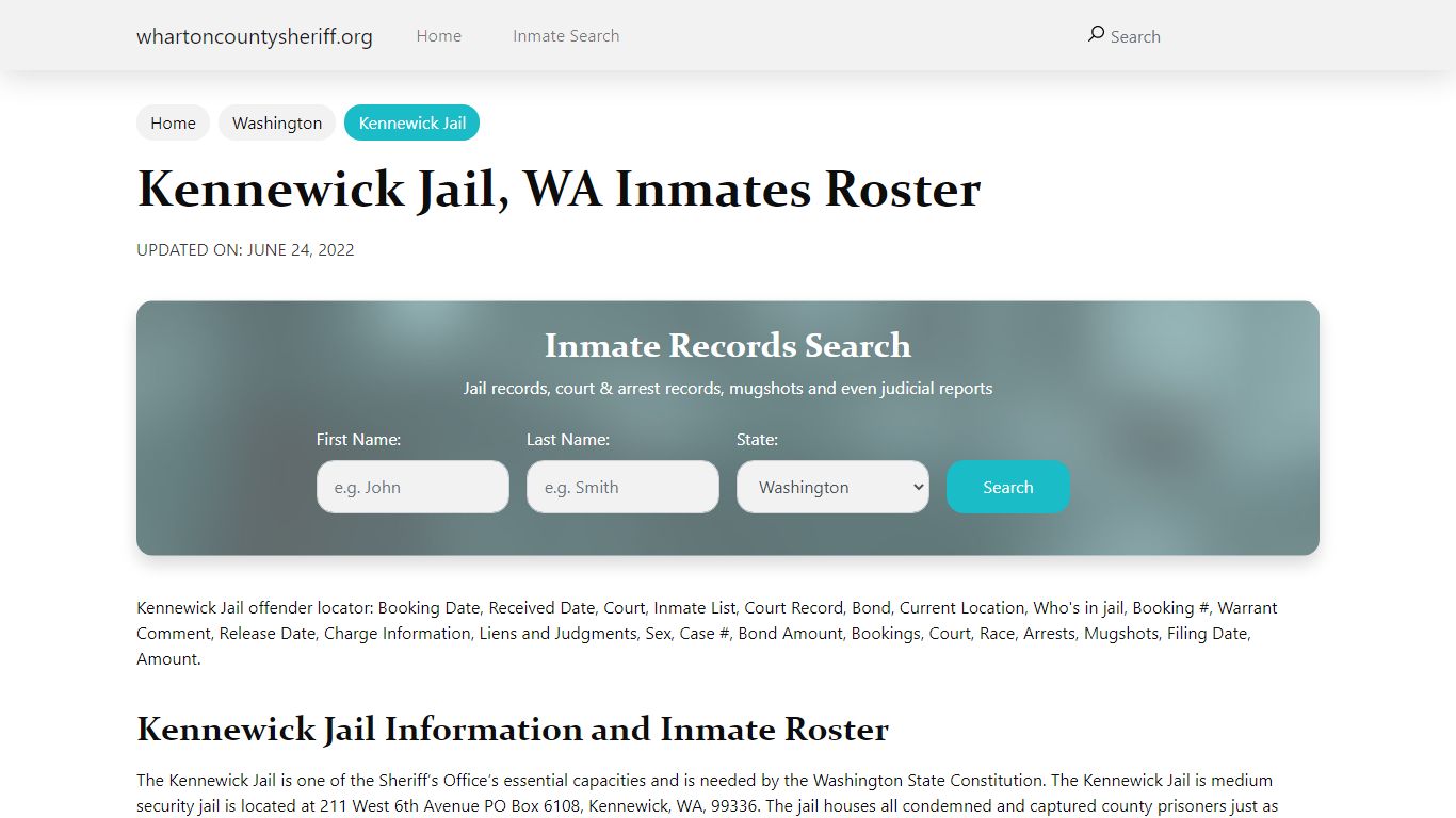 Kennewick Jail, WA Jail Roster, Name Search